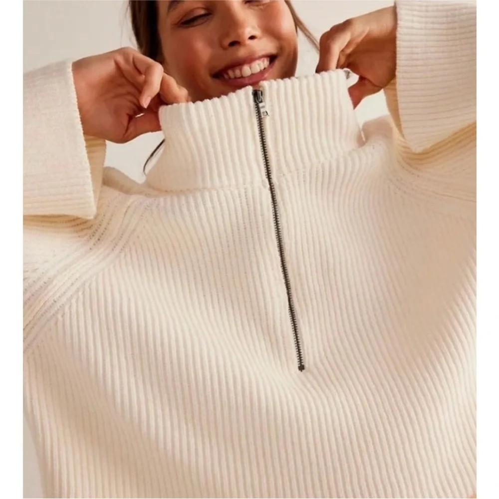 NEW Free People Sugar Ivory Greta Half Zip Pullover Sweater Sz XL NWOT